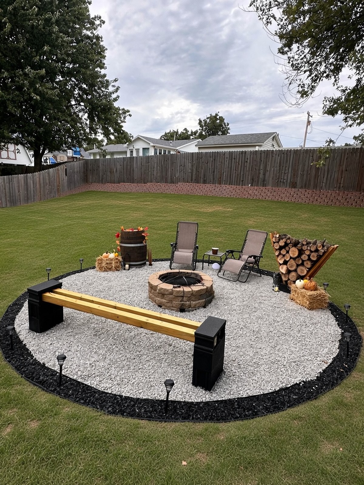 Finished fire pit area in daylight
